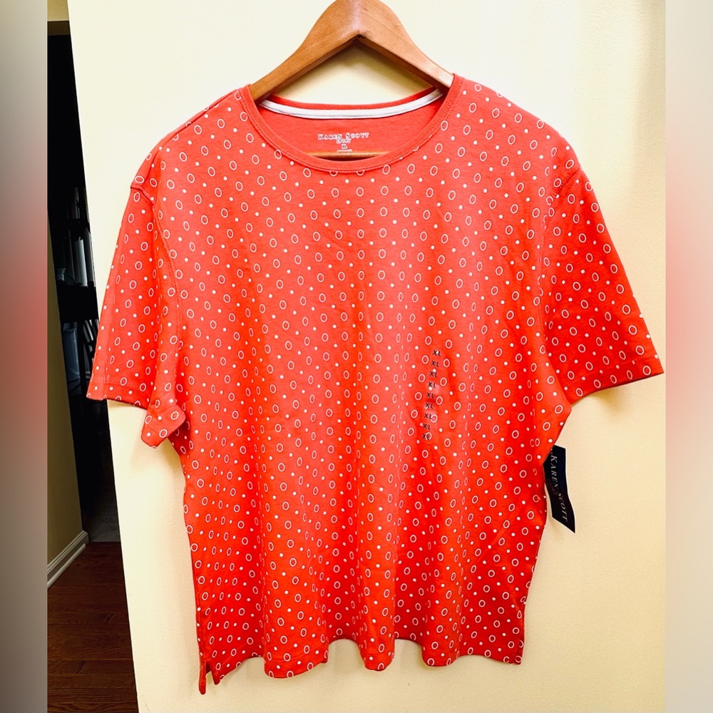 Karen Scott Sport NWT Red Orange and White Patterned Tee